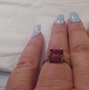 Four Prong Burgundy/Plum Color Stone Solitaire Ring Silver Plated